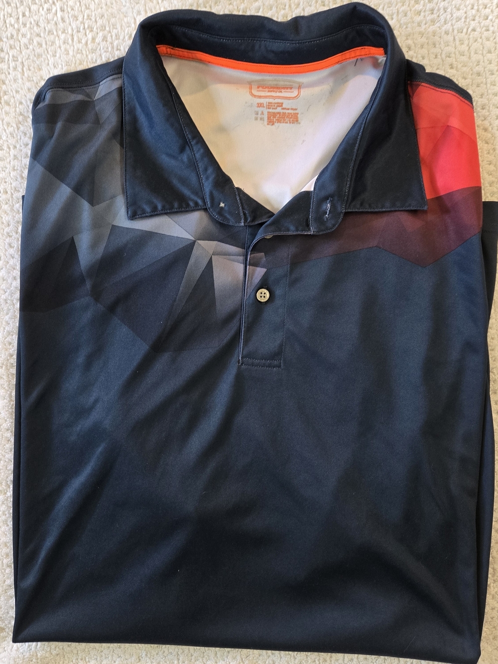 Men's Navy Geometric Performance Polo with Red Accent 3xl